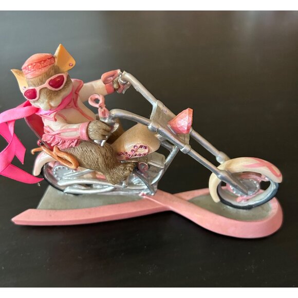 Mouse Riding Motorcycle Figurine Pink Breast Cancer Awareness Charming Tails. - Picture 4 of 8